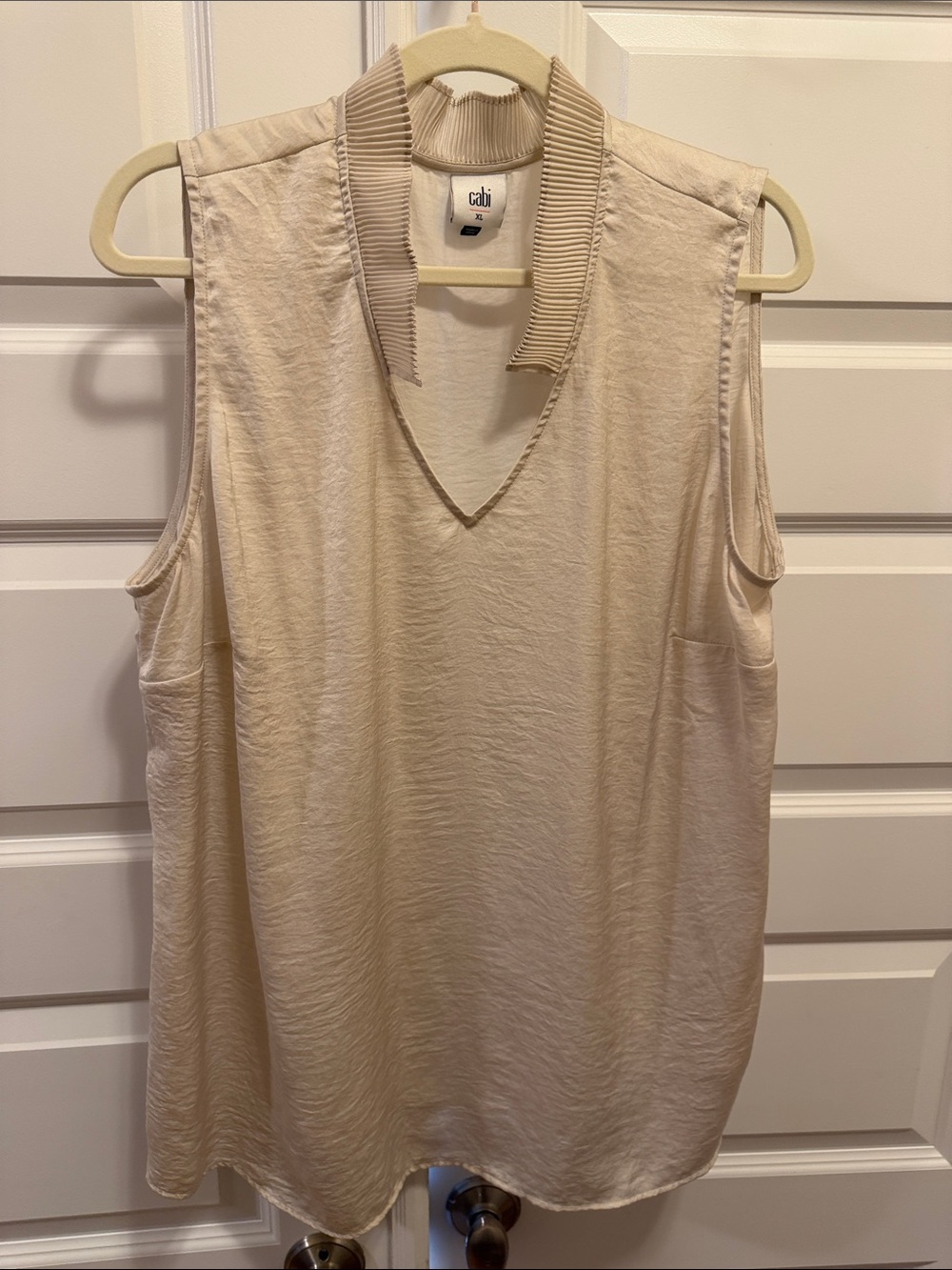 CAbi Cream Rib-Collar V-Neck Sleeveless Tank